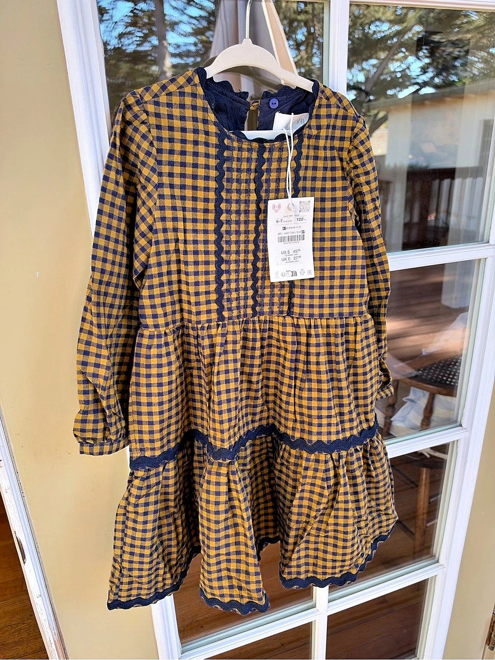 ZARA Gingham Check Tiered Dress Girls 6-7